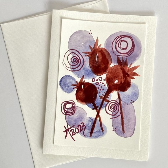 Poppies Blank Greeting Card Original Handmade Watercolor Artwork Plus Envelope - Picture 5 of 6
